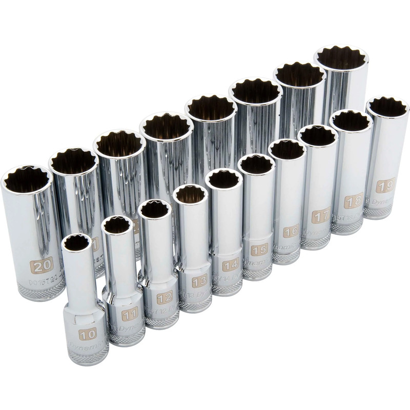12-Point Standard Metric Socket Set - 1/2" Drive - 18 Piece
